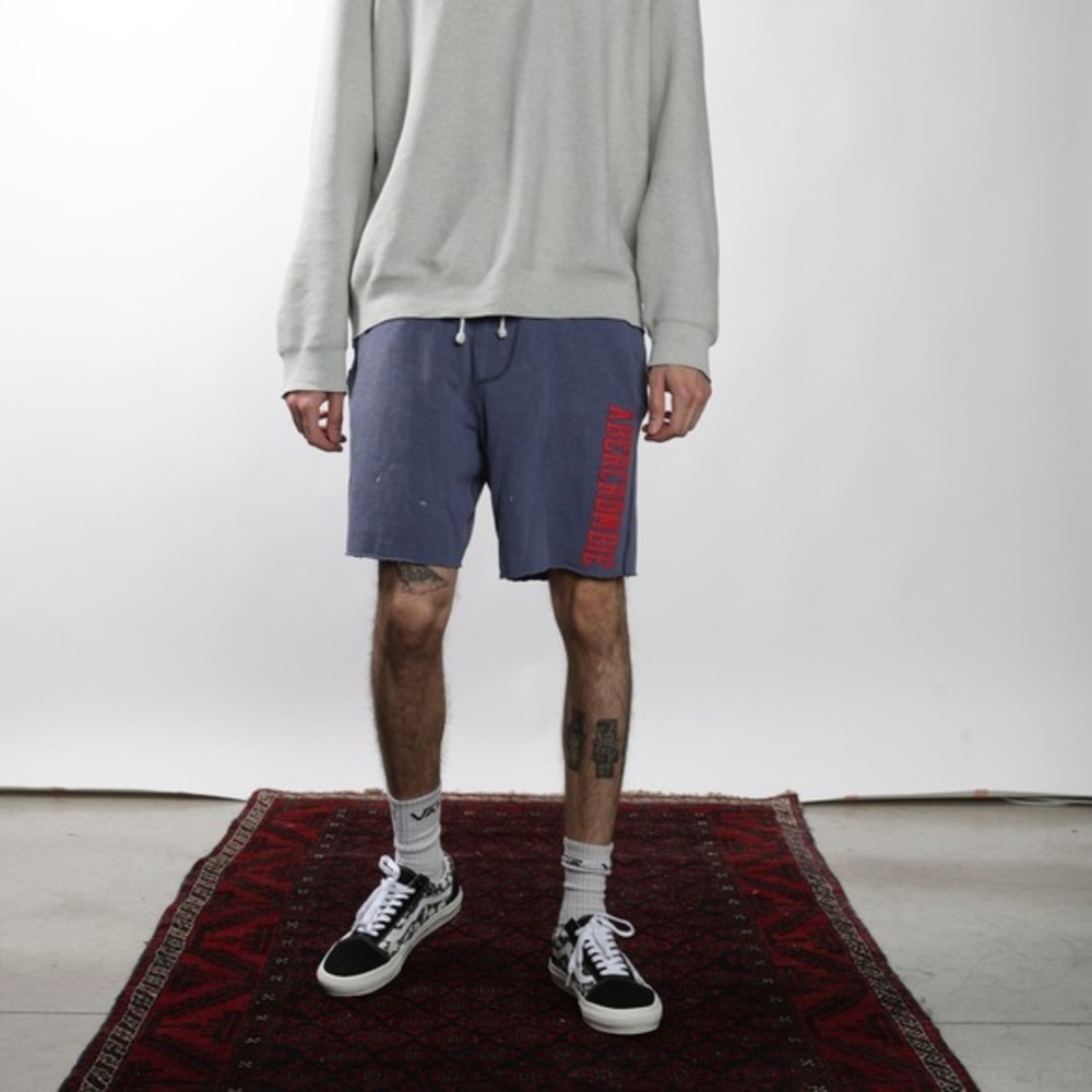 Abercrombie‎ & Fitch Men's Blue Fleece Shorts Logo Print Drawstring Waist Size M